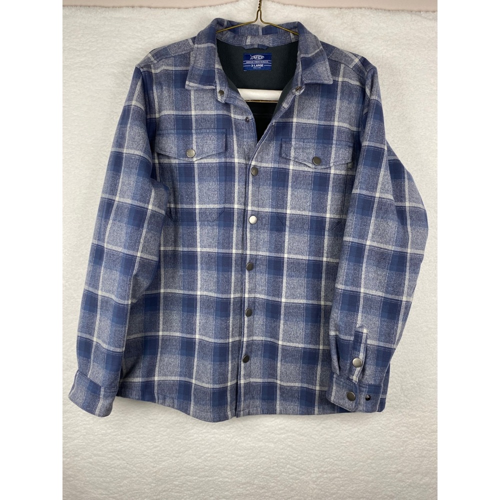 AFTCO Mens‎ XL Blue Plaid Fleece Lined Flannel Jacket MJ65